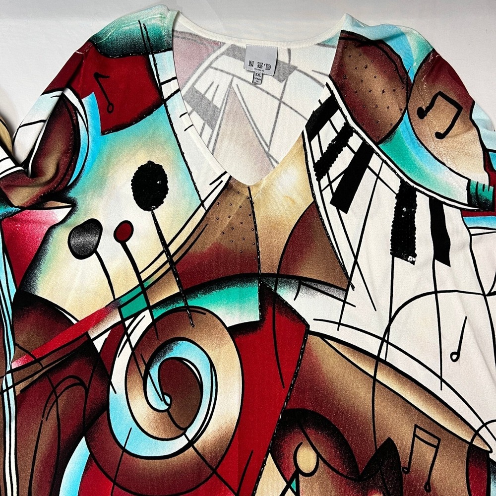 NVD Abstract Art to Wear Musical Notes Print Modernist Abstract Top Colorful XXL - Picture 7 of 12